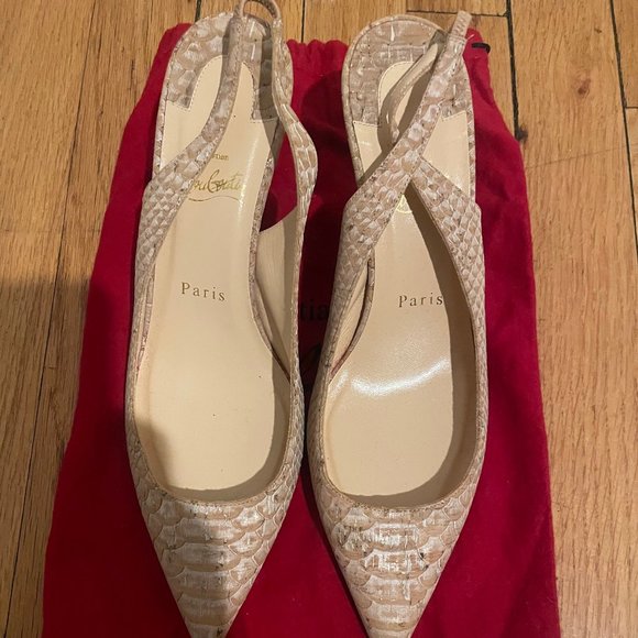 CHRISTIAN LOUBOUTIN Beige Python Apostrophy Slingback - Picture 2 of 8